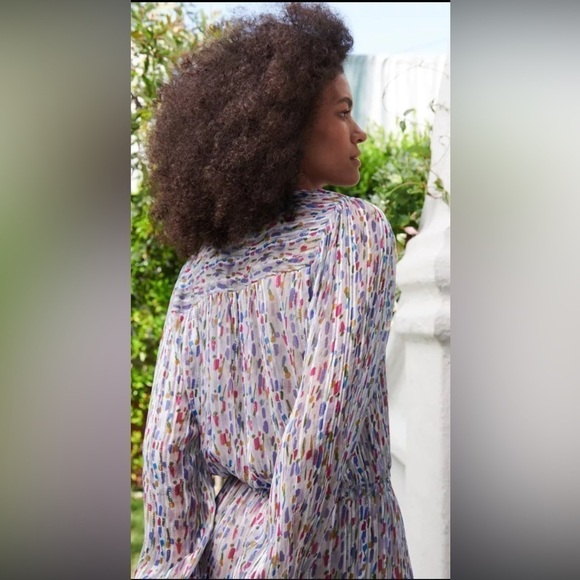 Velvet by Graham & Spencer Anastasia Printed Lurex Dress Long Sleeve Smocked S - Picture 12 of 16